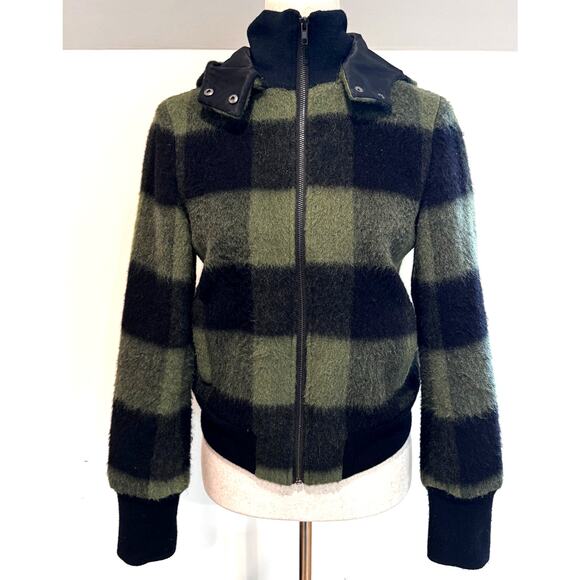 Alice & Olivia Jackets & Blazers - Alice & Olivia Black and Olive Plaid Hooded Bomber Jacket XS